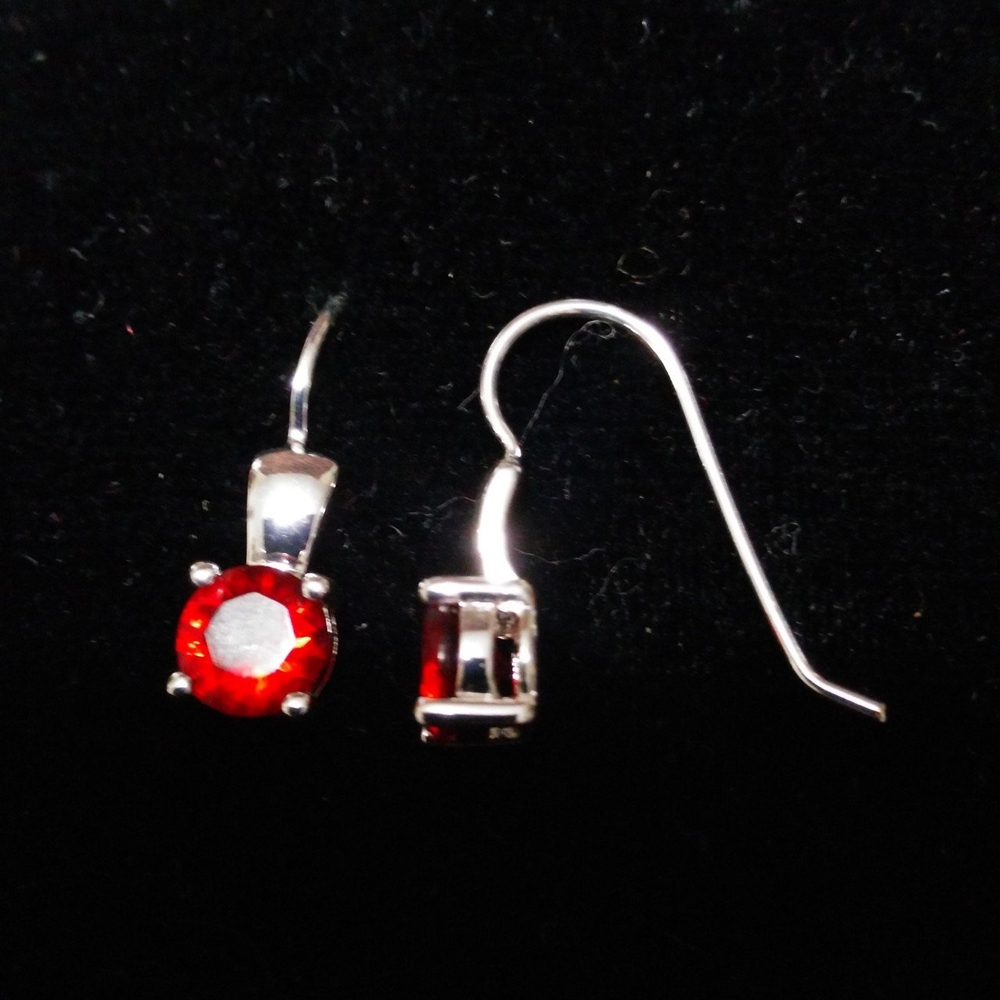 Elegant Sterling Silver and Red Gemstone Earrings